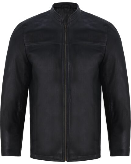 Men’s Black Leather Cafe Racer Jacket – Classic Slim Fit Biker Style