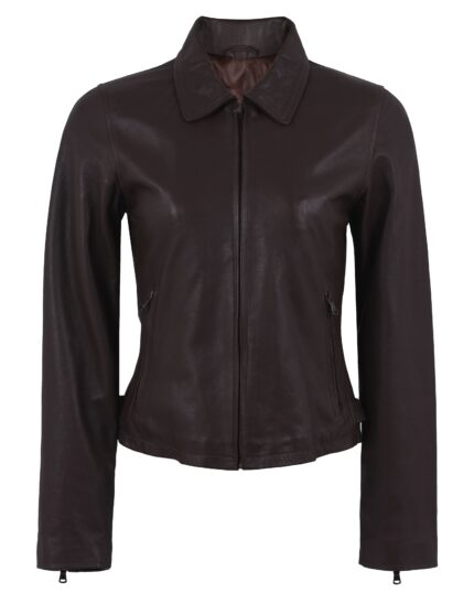 Women’s Brown Leather Jacket – Genuine Lambskin Classic Zip-Up Style with Quilted Lining